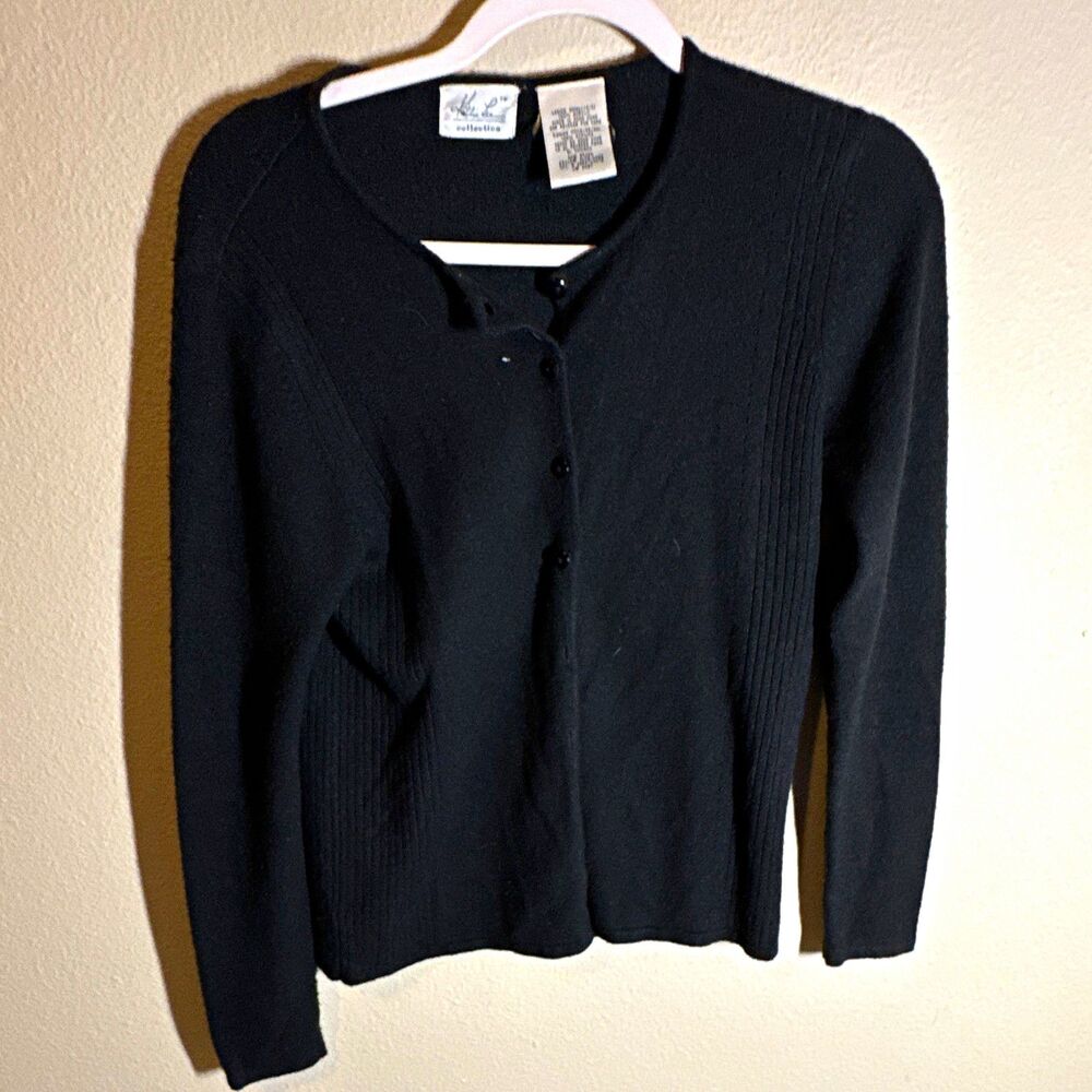 Kathy Lee Collection Women’s Black Acrylic Knit Button Front Cardigan Sweater S